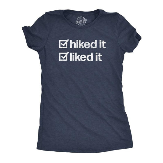 Womens Hiked It Liked It T Shirt Funny Outdoors Hiking Nature Lovers Tee for Ladies Funny Womens T Shirts Cute Slimming Top Comfortable Navy -