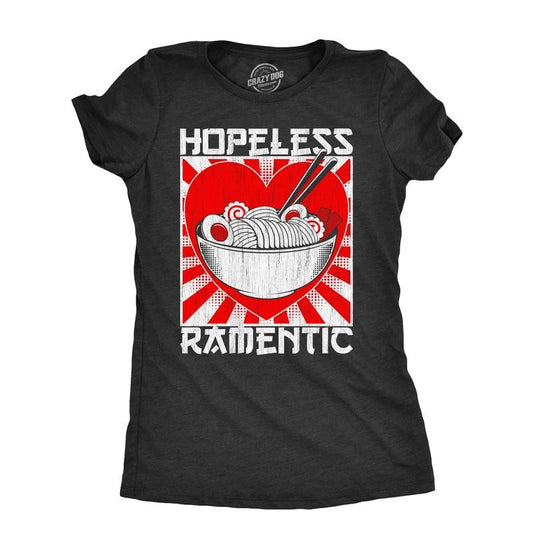 Womens Hopeless Ramentic T Shirt Funny Ramen Noodle Takeout Lovers Tee for Ladies Funny Womens T Shirts Cute Slimming Top Comfortable Black -