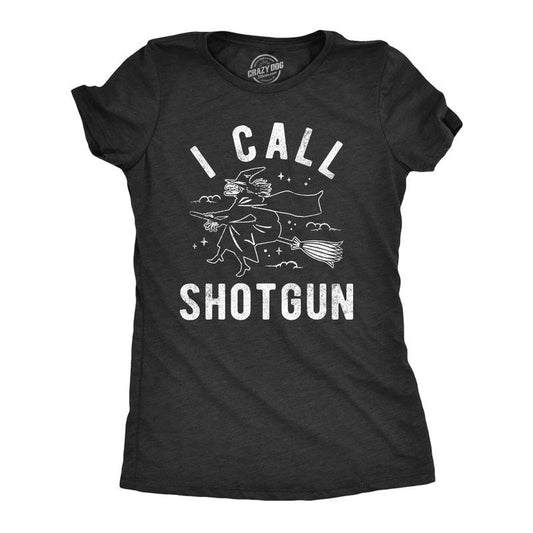 Womens I Call Shotgun T Shirt Funny Halloween Witch Flying Broomstick Ride Joke Tee For Ladies Funny Womens T Shirts Cute Slimming Top Comfortable Soft Womenswear Christmas T Shirt for Women Funny Red -
