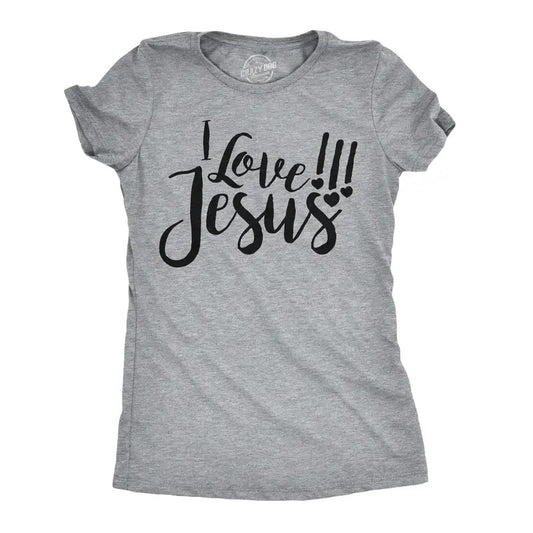 Womens I Love Jesus T Shirt Cute Religious Easter Christian Faith Pray Tee Funny Womens T Shirts Cute Slimming Top Comfortable Soft Womenswear Easter Tops for Women Funny Religious Top Women's Novelty Light Grey