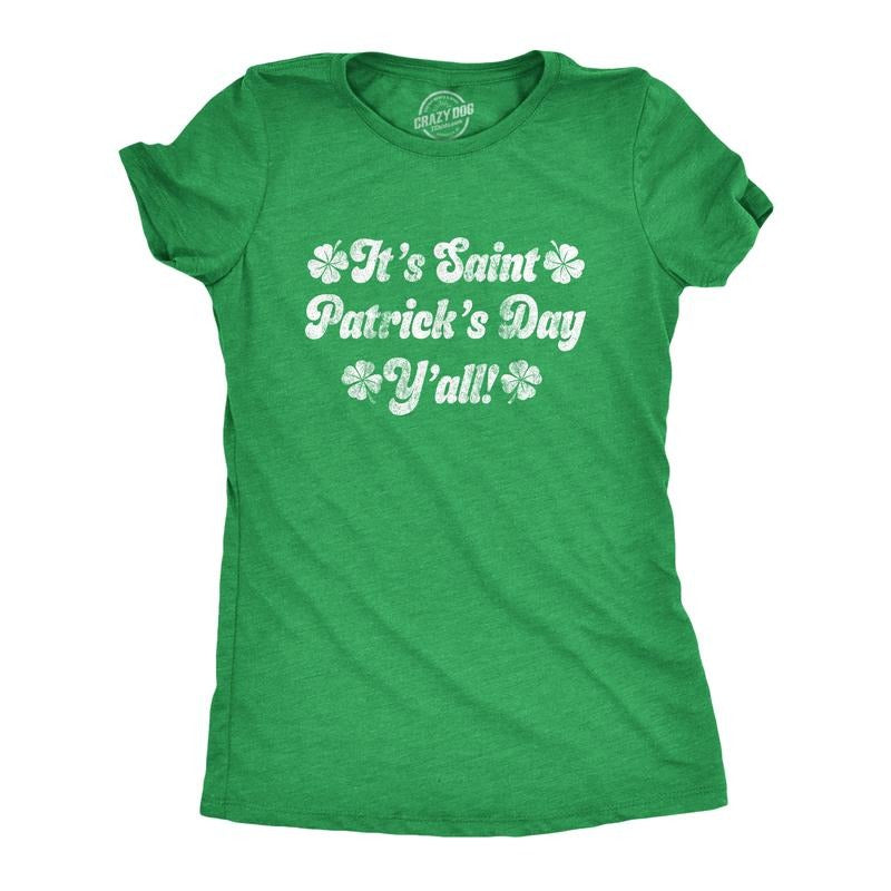 Womens Its Saint Patricks Day Yall T shirt Funny St Patrick Parade Green Cute Funny Womens T Shirts Cute Slimming Top Comfortable Soft Womenswear Saint Patrick's Day Tops for Women Women's Novelty Green
