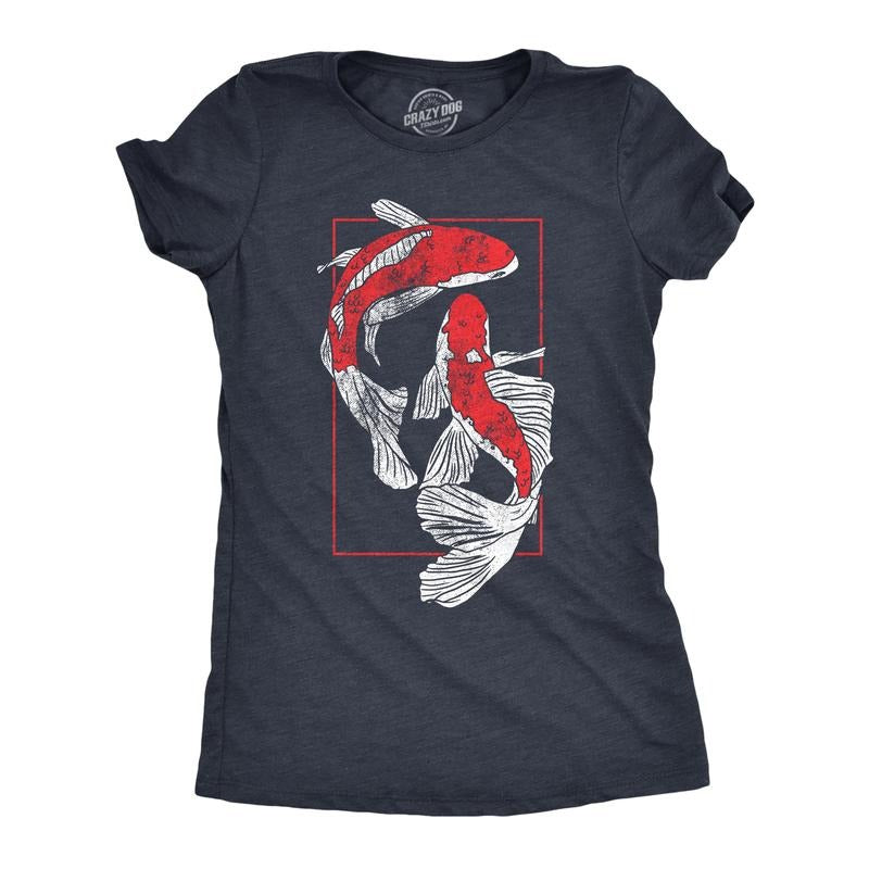Womens Koi Fish T Shirt Funny Beautiful Peaceful Japanese Carp Pond Tee For Ladies Funny Womens T Shirts Cute Slimming...