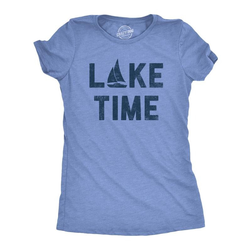 Womens Lake Time T Shirt Funny Vacation Getaway Boating Lovers Tee for Ladies Funny Womens T Shirts Cute Slimming Top...