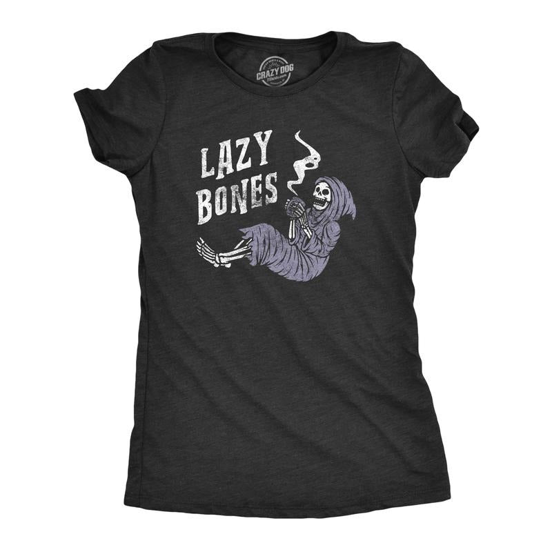 Womens Lazy Bones T shirt Funny Relaxing Spooky Halloween Skeleton Tee for Ladies Funny Womens T Shirts Cute Slimming Top Comfortable Soft Womenswear Halloween Tops for Women Funny Sarcastic Top Black -