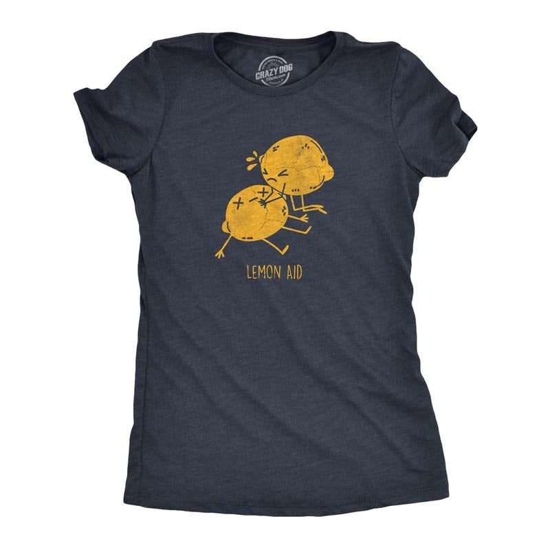 Womens Lemon Aid T Shirt Funny First Aid Lemons CPR Joke Tee for Ladies Funny Womens T Shirts Cute Slimming Top Comfortable Soft Womenswear Sarcastic Tops for Women Funny Food Top Women's Novelty Tees Navy -