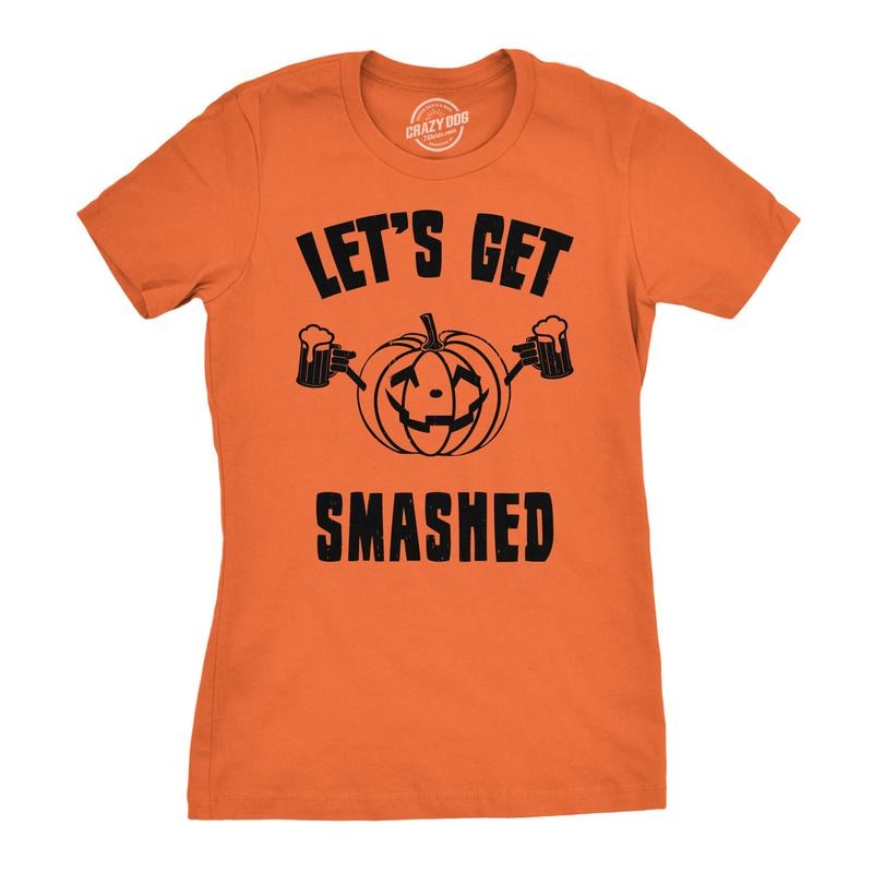 Womens Lets Get Smashed Funny T shirts Pumpkin Halloween Costume T shirt Funny Womens T Shirts Cute Slimming Top...