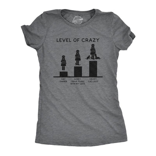 Womens Level Of Crazy T Shirt Funny Crazy Cat Lady Pet Kitty Animal Lover Graphic Novelty Tee Funny Womens T Shirts Cute Slimming Top Dark Grey