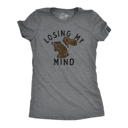 Womens Losing My Mind T Shirt Funny Broken Chocolate Easter Bunny Joke Tee For Ladies Funny Womens T Shirts Cute Slimming Top Comfortable Soft Womenswear Easter Tops for Women Funny Sarcastic Top Dark Grey