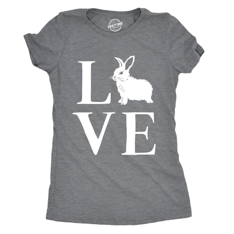Womens Love Bunny T Shirt Cute Adorable Easter Sunday Rabbit Tee For Ladies Funny Womens T Shirts Cute Slimming Top Comfortable Soft Womenswear Easter Tops for Women Women's Novelty Tees Dark Grey