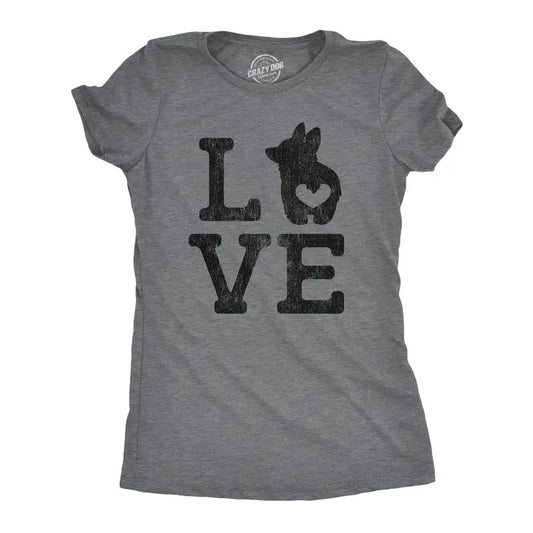 Womens Love Corgi T shirt Funny Pet Puppy Dog Mom Animal Lover Graphic Tee Funny Womens T Shirts Cute Slimming Top Comfortable Soft Womenswear Funny Dog Top Women's Novelty Tees Dark Grey