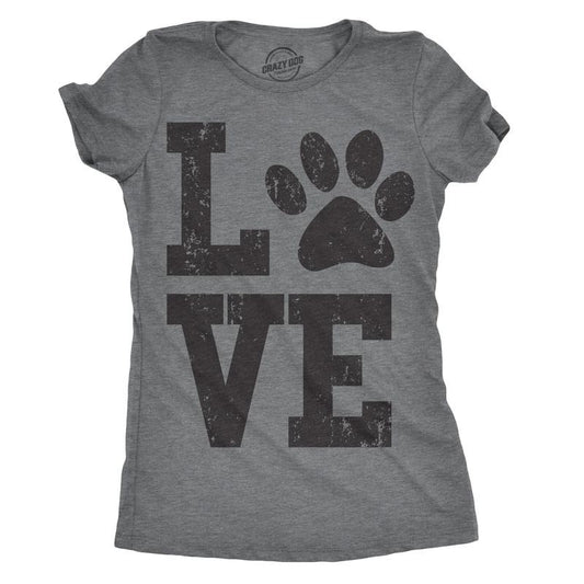 Womens Love Paw T shirt Cute Gift for Dog Mom Pet Lover Cool Funny Graphic Tee Funny Womens T Shirts Cute Slimming Top Comfortable Soft Womenswear Love Tops for Women Funny Dog Top Women's Novelty Dark Grey