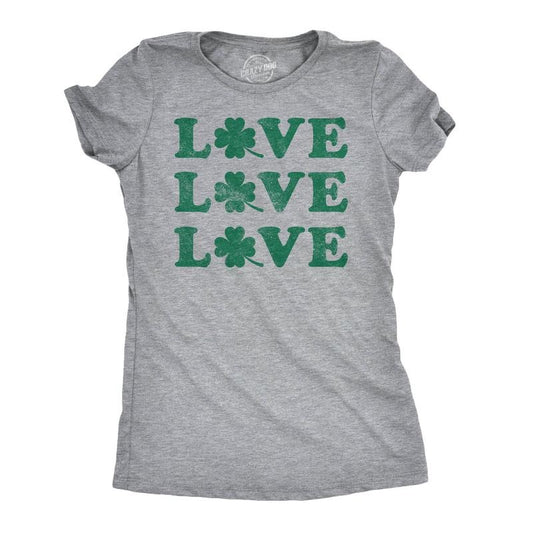 Womens Love Shamrock T Shirt Cute Four Leaf Clover Saint Patricks Day Patty Tee Funny Womens T Shirts Cute Slimming Top Comfortable Soft Womenswear Saint Patrick's Day Tops for Women Women's Novelty Light Grey