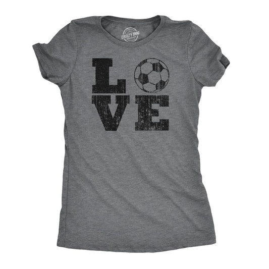 Womens Love Soccer T shirt Cute Gift for Mom Funny Vintage Graphic Cool Ladies Funny Womens T Shirts Cute Slimming Top Comfortable Soft Womenswear Funny Soccer Top Women's Novelty Tees Dark Grey