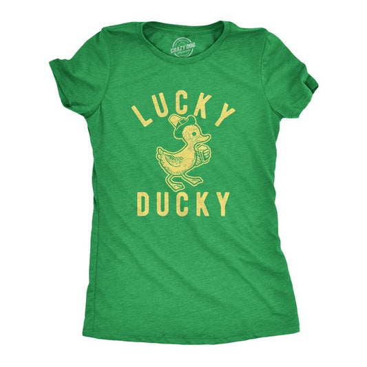 Womens Lucky Ducky T Shirt Funny Cute Vintage Novelty Bird Spring Tee For Ladies Funny Womens T Shirts Cute Slimming Top Comfortable Soft Womenswear Saint Patrick's Day Tops for Women Funny Drinking Green