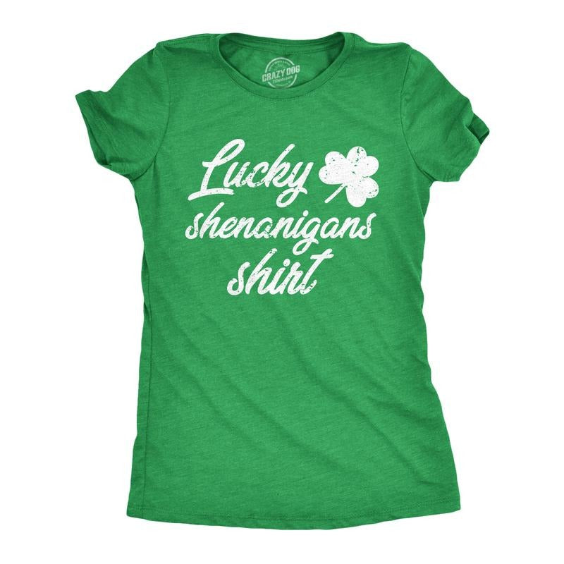 Womens Lucky Shenanigans Shirt Funny Saint Patricks Day Parade Tee Funny Womens T Shirts Cute Vintage Fashion T-Shirt Gift Saint Green