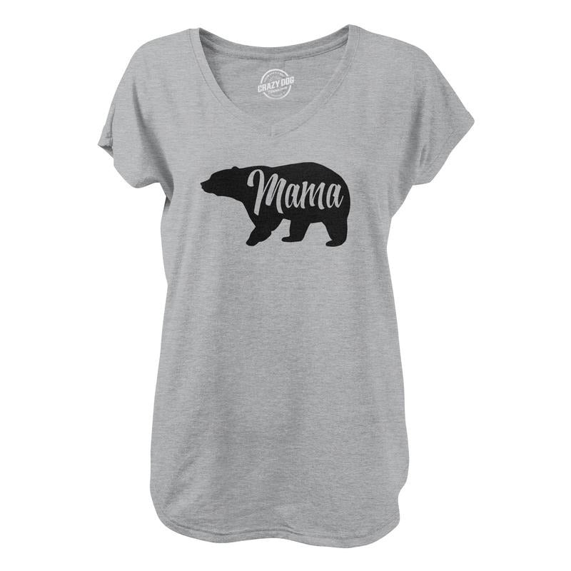 Womens Mama Bear V-Neck Cute Funny Best Mom of Boys Girls Cool Mother Novelty Shirt For Ladies Funny Shirts for Women Funny Animal  Women's Novelty Tees Light Grey