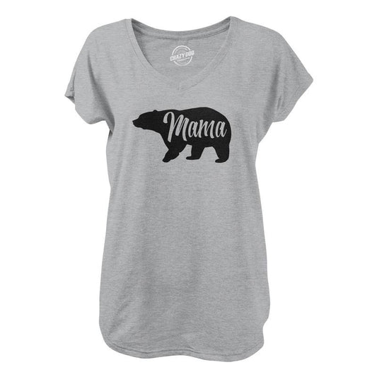 Womens Mama Bear V-Neck Cute Funny Best Mom of Boys Girls Cool Mother Novelty Shirt For Ladies Funny Shirts for Women Funny Animal  Women's Novelty Tees Light Grey