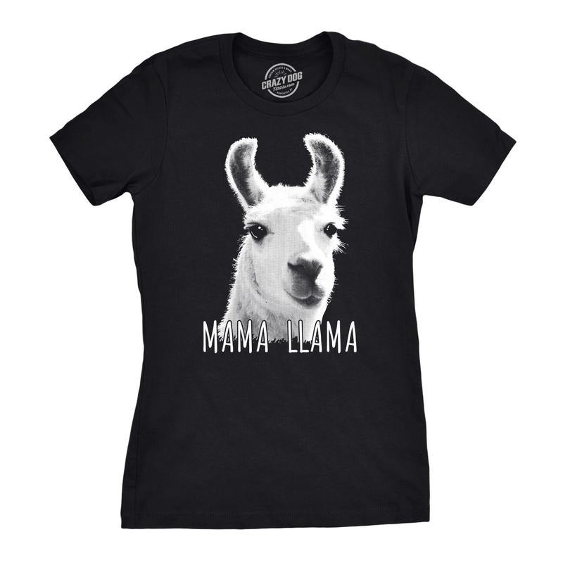 Womens Mama Llama T Shirt Hilarious Zoo Animal Tee For Mom Funny Womens T Shirts Cute Slimming Top Comfortable Soft Womenswear Mother's Day Tops for Women Funny Animal Top Women's Novelty Tees Black -