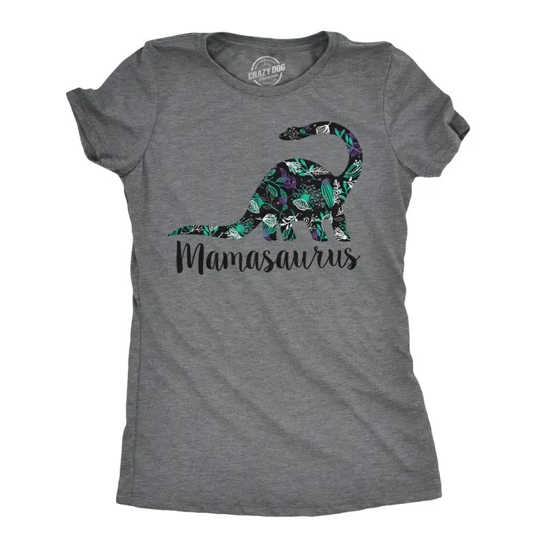 Womens Mamasaurus Dinosaur Mom T Shirt Gift for Mothers Day Funny Cool Graphic Funny Womens T Shirts Cute Slimming Top Comfortable Soft Womenswear Mother's Day Tops for Women Funny Dinosaur Top Dark Grey