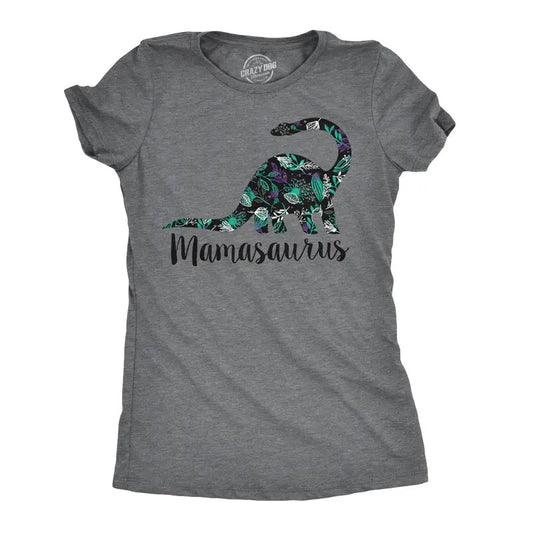 Womens Mamasaurus Dinosaur Mom T Shirt Gift for Mothers Day Funny Cool Graphic Funny Womens T Shirts Cute Slimming Top Comfortable Soft Womenswear Mother's Day Tops for Women Funny Dinosaur Top Dark Grey