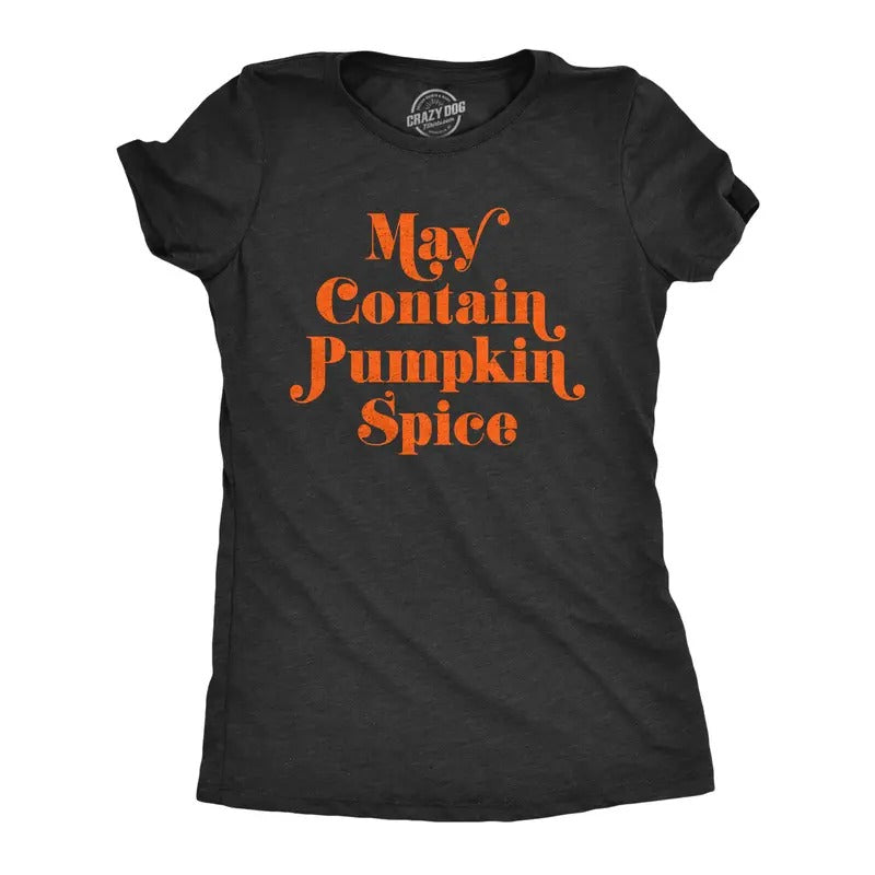 Womens May Contain Pumpkin Spice T Shirt Funny Fall Autumn Coffee Tee Funny Womens T Shirts Cute Slimming Top Comfortable...