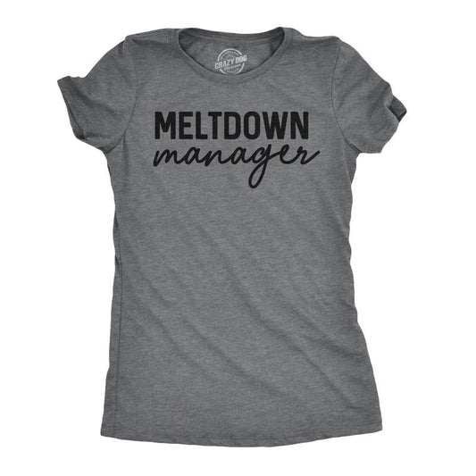 Womens Meltdown Manager T shirt Bossy Husband Wife Tee with Funny Sayings Funny Womens T Shirts Cute Slimming Top Comfortable Soft Womenswear Mother's Day Tops for Women Funny Office Top Women's Dark Grey