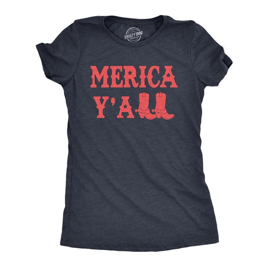 Womens Merica Yall T Shirt Funny Cool Fourth Of July Party Patriotic Cowboy Tee For Ladies Funny Womens T Shirts Cute Slimming Top Comfortable Soft Womenswear Patriotic Tops for Women Women's Novelty Navy