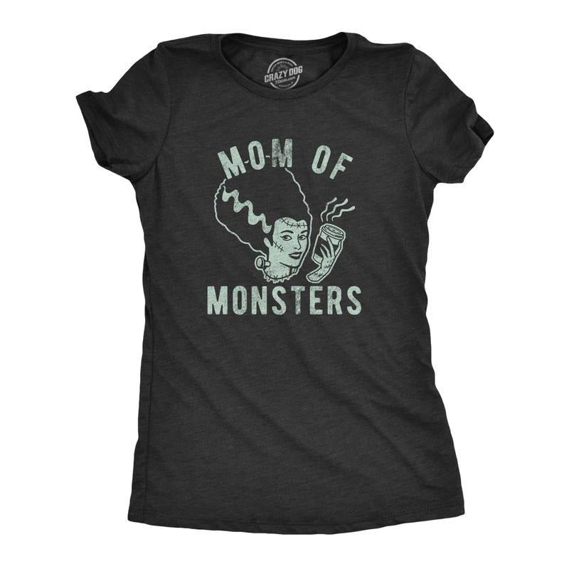 Womens Mom Of Monsters T Shirt Funny Halloween Coffee Parenting Novelty Graphic Tee Funny Womens T Shirts Cute Slimming Top Comfortable Soft Womenswear Halloween Tops for Women Funny Coffee Top Black