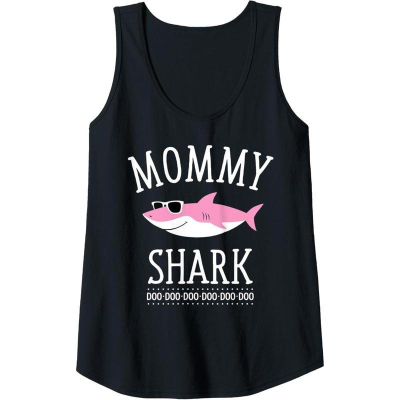 Womens Mommy Shark Funny Mom Tank Top MADE IN USA T-Shirts, Hoodie, Sweatshirt | DripVista.com
