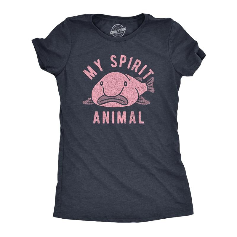 Womens My Spirit Animal T Shirt Funny Ugly Blobfish Joke Tee For Ladies Funny Womens T Shirts Cute Slimming Top Comfortable Soft Womenswear Funny Animal T Shirt Women's Novelty T Shirts Navy -