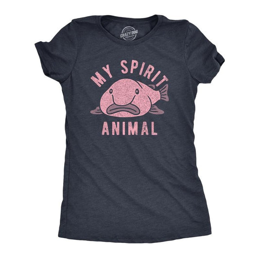 Womens My Spirit Animal T Shirt Funny Ugly Blobfish Joke Tee For Ladies Funny Womens T Shirts Cute Slimming Top Comfortable Soft Womenswear Funny Animal T Shirt Women's Novelty T Shirts Navy -