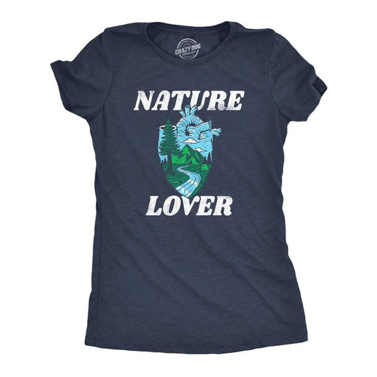 Womens Nature Lover T Shirt Funny Cool Outdoors Hiking Camping Heart Tee For Ladies Funny Womens T Shirts Cute Slimming Tees with Plus Sizes Funny Camping T Shirt Women's Novelty T Shirts Navy -