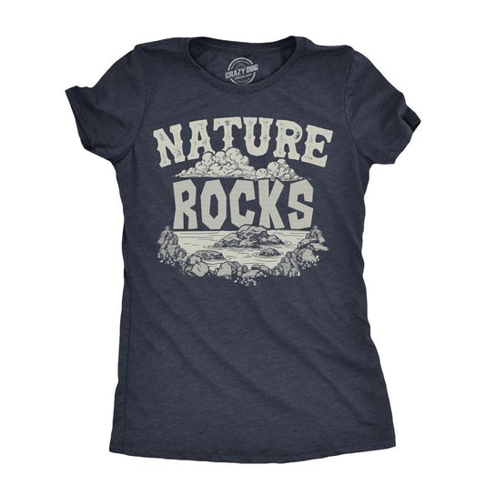 Womens Nature Rocks T Shirt Funny Outdoor Geology Lovers Joke Tee for Ladies Funny Womens T Shirts Cute Slimming Top Comfortable Soft Womenswear Funny Sarcastic Top Women's Novelty Tees Navy -