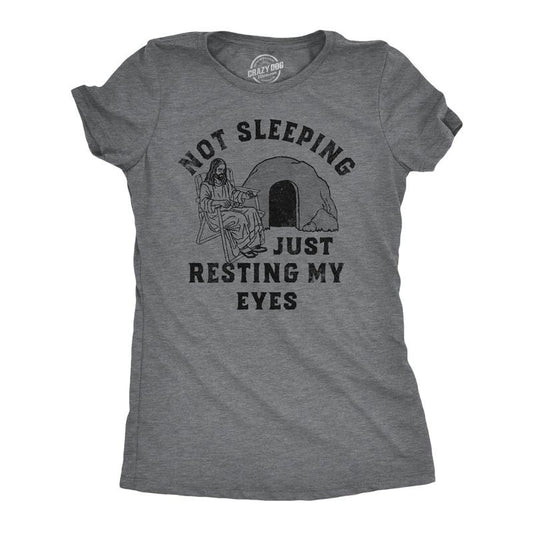 Womens Not Sleeping Just Resting My Eyes Funny T Shirt Sarcastic Jesus Joke Tee Funny Womens T Shirts Cute Slimming Tees with Plus Sizes Easter T Shirt for Women Funny Sarcastic T Shirt Women's Light Grey