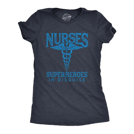 Womens Nurses Superheroes In Disguse T Shirt Quarantine Social Distancing Graphic Tee Funny Womens T Shirts Cute Slimming Top Comfortable Soft Womenswear Funny Introvert Top Women's Novelty Tees Navy