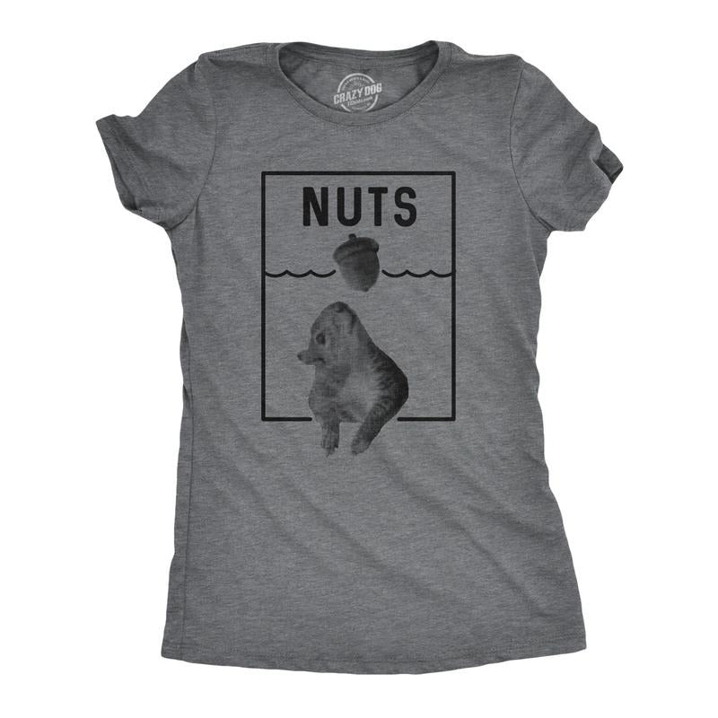 Womens Nuts Jaws Squirrel Parody T Shirt Funny Novelty Shark Movie Graphic Tee for Ladies Funny Womens T Shirts Cute Slimming Top Comfortable Soft Womenswear Shark Tops for Women Funny Sarcastic Top Dark Grey