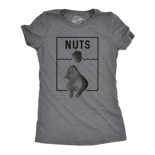 Womens Nuts Jaws Squirrel Parody T Shirt Funny Novelty Shark Movie Graphic Tee for Ladies Funny Womens T Shirts Cute Slimming Top Comfortable Soft Womenswear Shark Tops for Women Funny Sarcastic Top Dark Grey