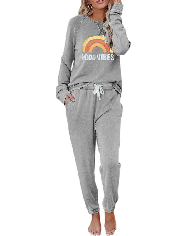 Womens Pajamas Lounge Sets Good Vibes Graphic Sweatshirts Sweatpants Sweatsuit 2 Straw hat pirates Loungewear White...