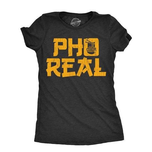 Womens Pho Real T Shirt Funny Takeout Soup Lovers Joke Tee For Ladies Funny Womens T Shirts Cute Slimming Top Comfortable Soft Womenswear Sarcastic Tops for Women Funny Food Top Women's Novelty Tees Black -