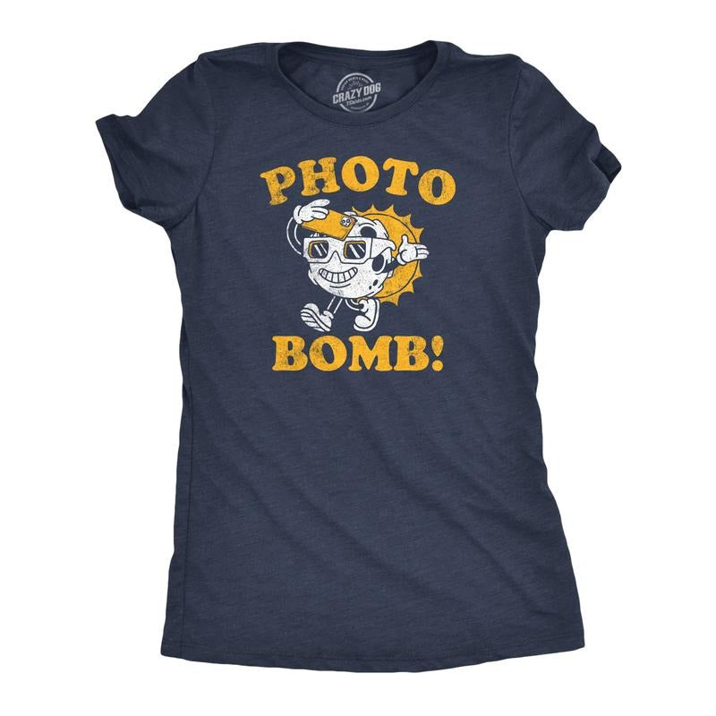 Womens Photo Bomb Funny T Shirts Sarcastic Solar Eclipse Tee For Ladies