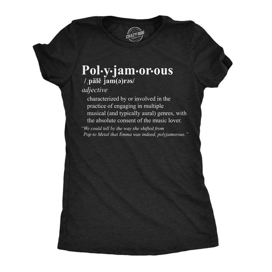 Womens Polyjamorous Definition Funny T Shirts Sarcastic Music Tee For Ladies Funny Womens T Shirts Cute Slimming Top Comfortable Soft Womenswear Music Tops for Women Funny Sarcastic Top Women's Black -