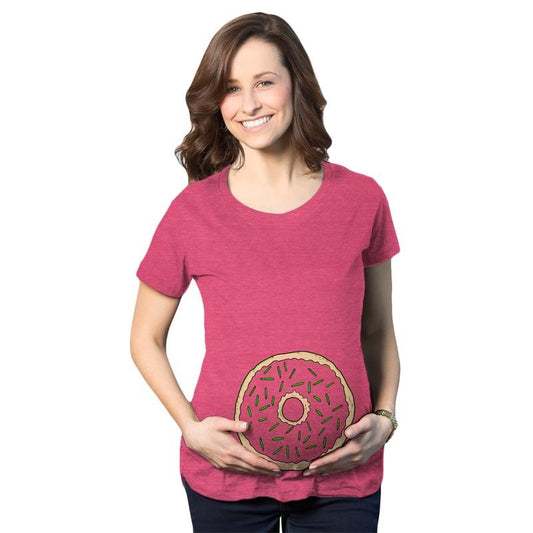 Womens Pregnancy Donut Baby Bump Cute Maternity Announcement Funny T Shirt Funny Graphic Maternity Tee Cute Pregnancy Tees With Plus Sizes Funny Food Short Sleeve Funny Maternity Shirts Pink