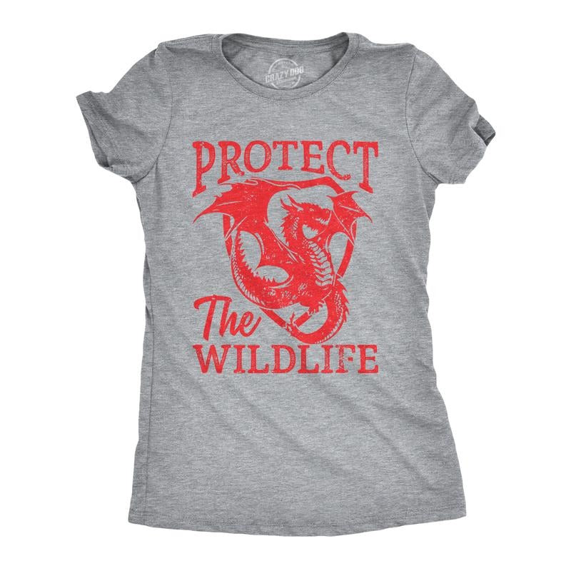Womens Protect The Wildlife T Shirt Funny Fire Breathing Dragon Joke Tee For Ladies Funny Womens T Shirts Cute Slimming...