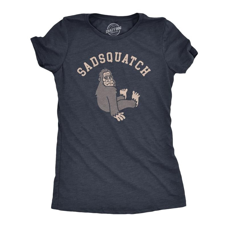 Womens Sadsquatch T Shirt Funny Depressed Crying Big Foot Joke Tee for Ladies Funny Womens T Shirts Cute Slimming Top Comfortable Soft Womenswear Funny Sarcastic Top Women's Novelty Tees Navy -
