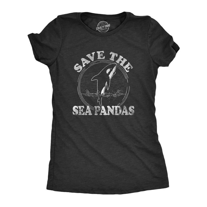 Womens Save The Sea Pandas Funny Whale Orca Dolphin Ocean Life T shirt Funny Womens T Shirts Cute Slimming Top...