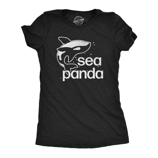 Womens Sea Panda T Shirt Funny Cute Orca Killer Whale Lovers Tee For Ladies Funny Womens T Shirts Cute Slimming Top Comfortable Soft Womenswear Funny Animal T Shirt Women's Novelty T Shirts Black -