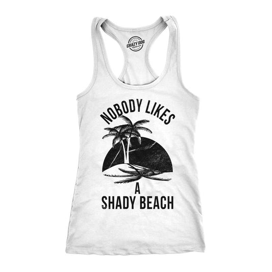 Womens Shady Beach Funny Tees Sleeveless Tops Gym Workout Lifting Novelty Fitness Tank Funny Racerback Tank Cute Slimming Tank tops comfortable soft top Funny Summer Sleeveless Tee Novelty Tank Tops White