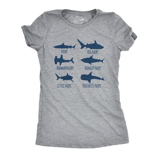 Womens Shark Nope T Shirt Funny Fear Of Sharks Breeds Graphic Novelty Tee for Ladies Funny Womens T Shirts Cute Slimming Top Light Grey