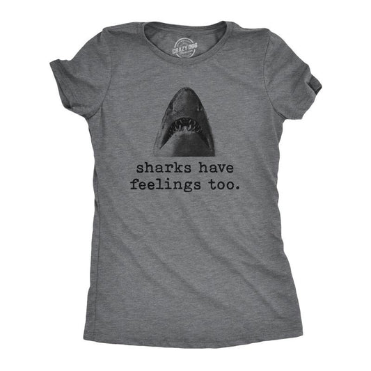 Womens Sharks Have Feelings Too T Shirt Funny Beach Vacation Chomp Graphic Tee Funny Womens T Shirts Cute Slimming Top Comfortable Soft Womenswear Mother's Day Tops for Women Funny Shark Top Women's Dark Grey