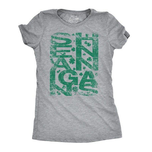Womens Shenanigans Clover Funny Irish Saint Patricks Day Shamrock Pattys T Shirt Funny Womens T Shirts Cute Slimming Top Comfortable Soft Womenswear Saint Patrick's Day Tops for Women Funny Vintage Light Grey